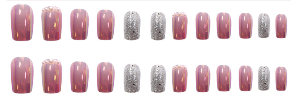 Pink Chrome nails with Silver Accents, mini pearls and Rhinestones