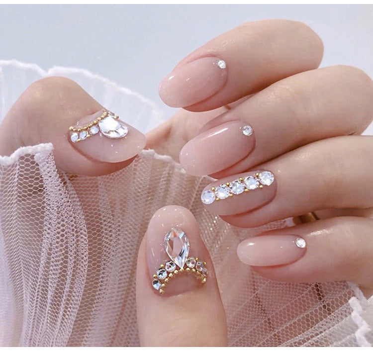 Festive Nails - Pink with Rhinestones