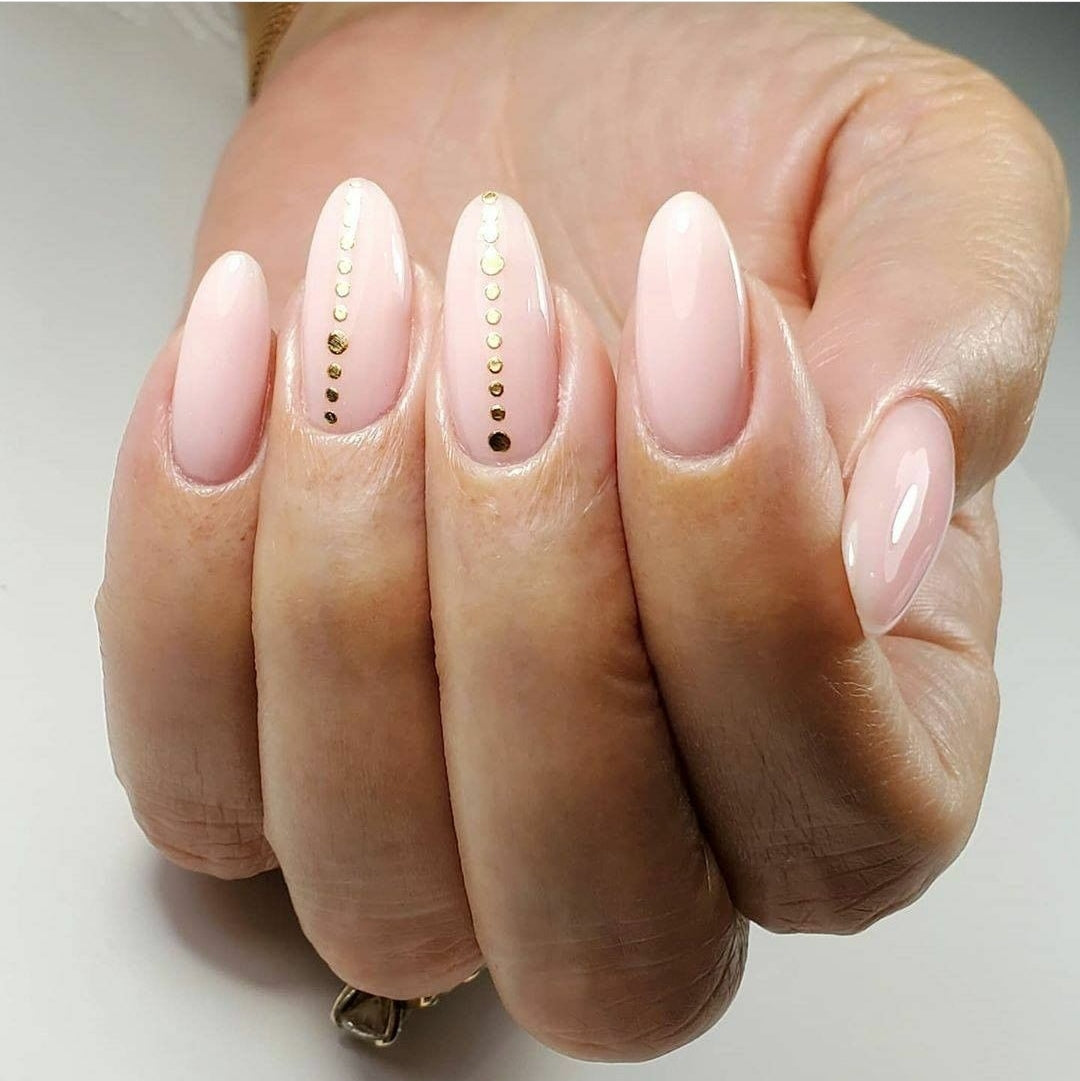 Soft Pink Gel Nails with Gold Detail