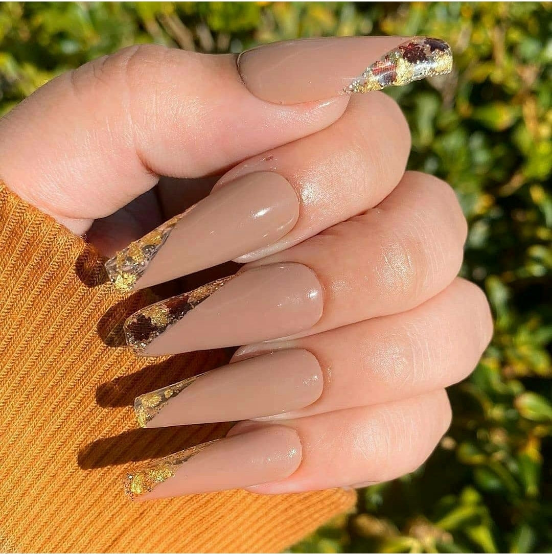 Nude & Gold Detail Nails
