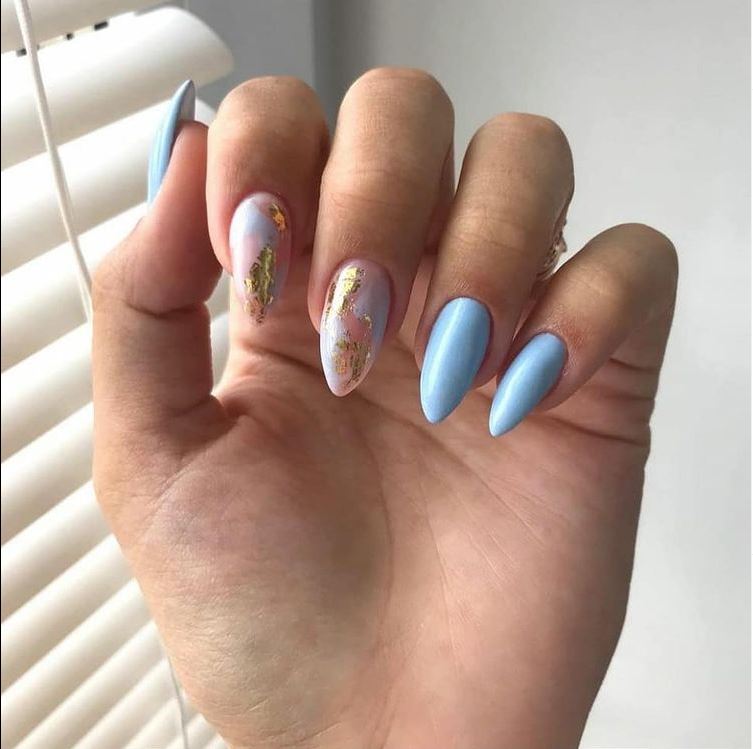 Blue Marble Almond Shaped Nails