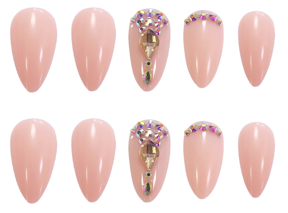 Pinkish Nude Glossy Nails with Rhinetones