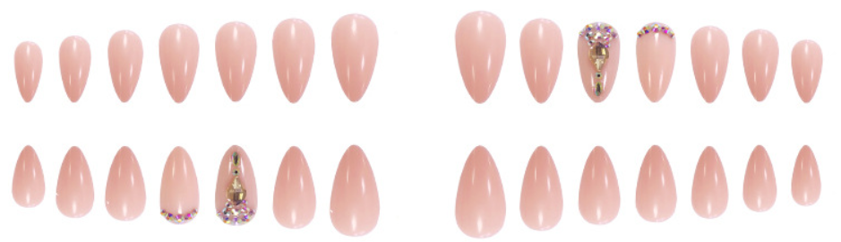 Pinkish Nude Glossy Nails with Rhinetones