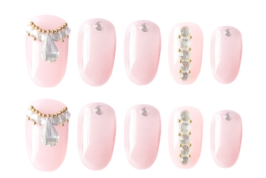 Baby Pink Glossy nails with Rhinestone Detailing