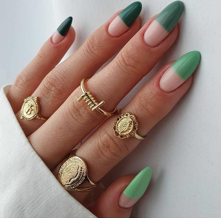 Green Gloss Oval Shaped Nails
